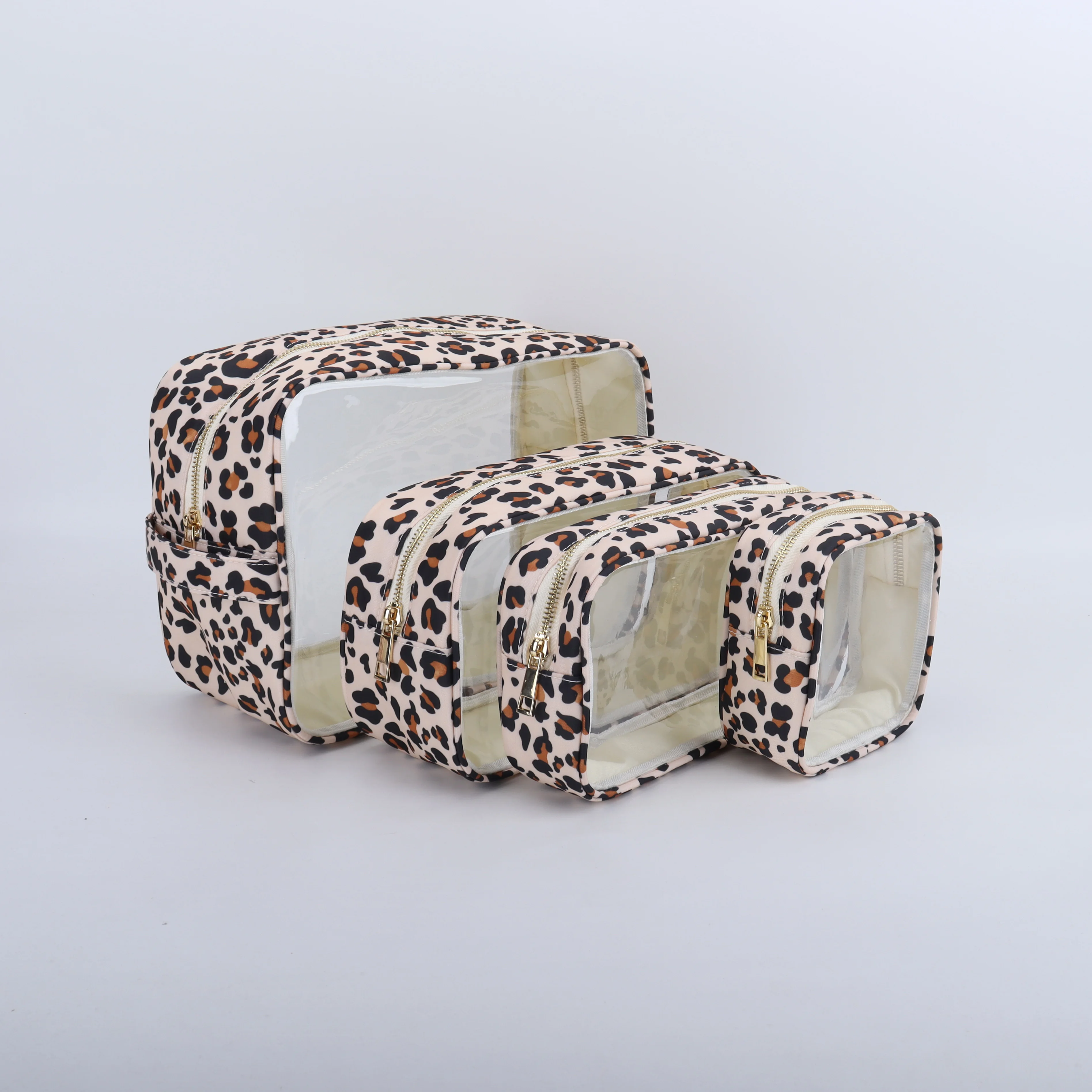 Keymay Custom Classic Thick PVC Heavy Duty PVC Makeup Case Leopard Beauty Case Travel Cosmetic Kit For Women