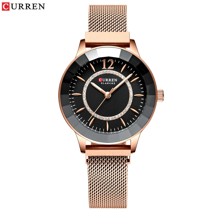 CURREN 9066 женские 2019 Новинка; Лидер продаж; Модные кварцевые часы женские часы, водонепроницаемые, с синего цвета розового золота сетчатым браслетом женские наручные часы
