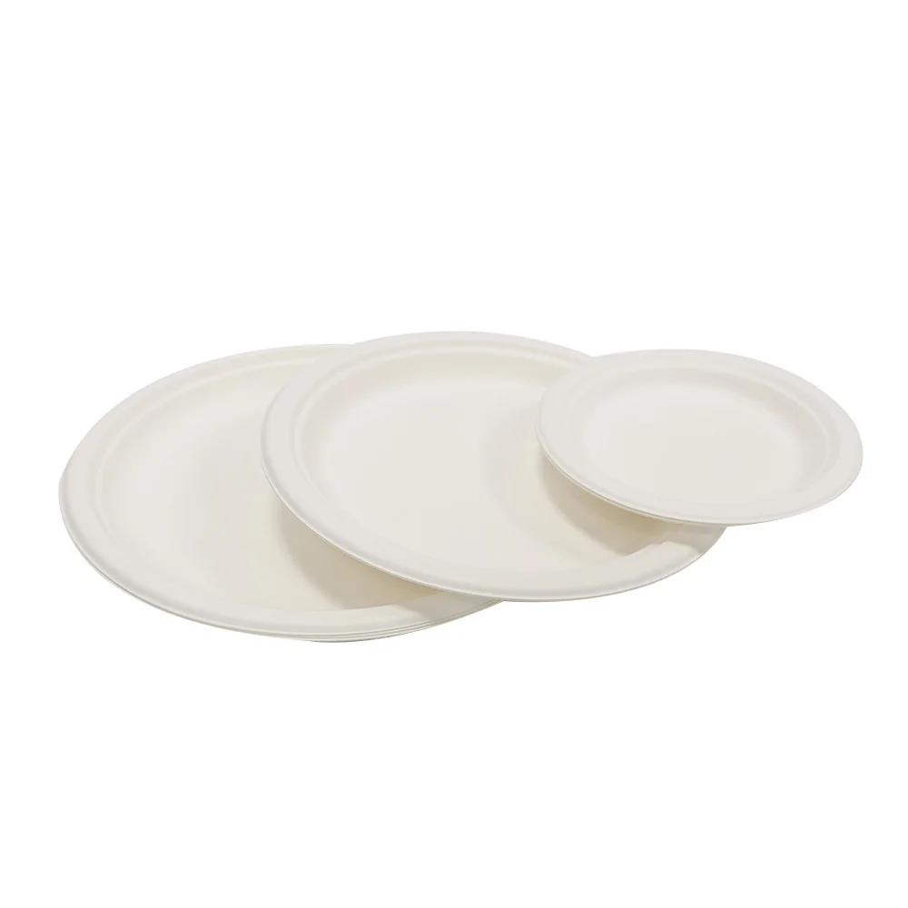 Customized compostable bagasse Dish Eco-friendly Bagasse Tableware sugarcane Pulp dessert round Cake paper plate Dish