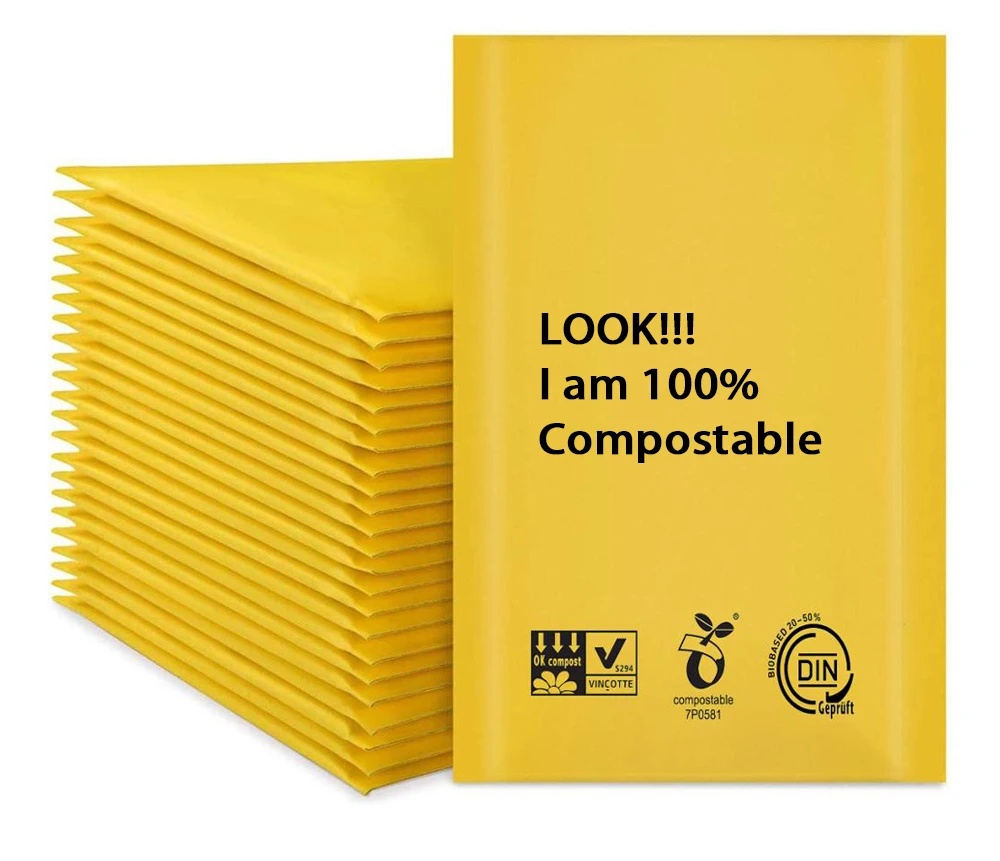 Manufacturer Custom Biodegradable 100% Compostable Padded Shipping Poly Mailer Bag Envelope Bubble Kraft Paper Mailing Bag