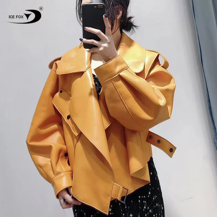 Female New Design Pink Leather Jacket Soft Leather Coat Slim Zipper Motorcycle Woman Sheepskin Jacket Genuine Leather jacket