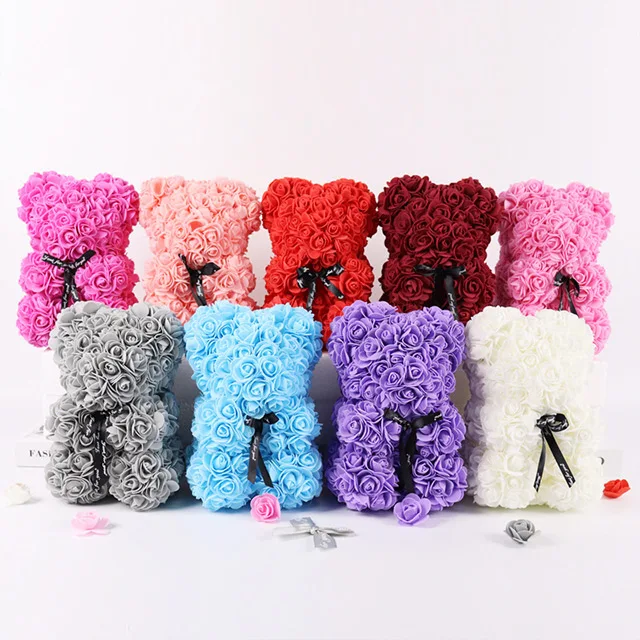 Ammy 25cm Artificial Custom Flower Teddy Flower Rose Bear For Valentine Promotion Gift