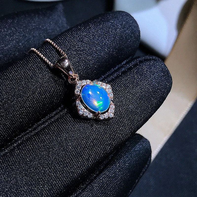 2CT Natural Opal Necklace Unique Halo Vintage Pendants S925 Sterling Silver 6*8mm Oval Cut Opalus Jewelry Wholesale