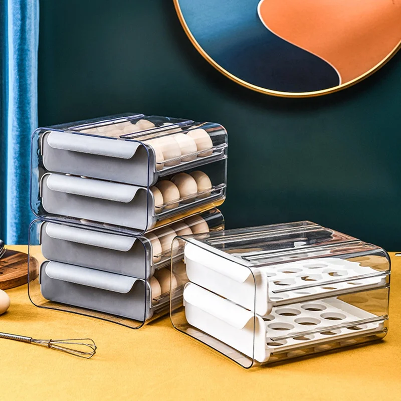 Штабелируемый кухонный органайзер для холодильника, контейнер для хранения пищевых продуктов, прозрачный контейнер для хранения пищевых продуктов, корзина со сливным лотком