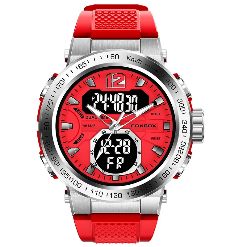 Foxbox Advanced LED Watch Simulated Multi Time Zone Dual Movement Silicone Digital Watch Men Business Leisure