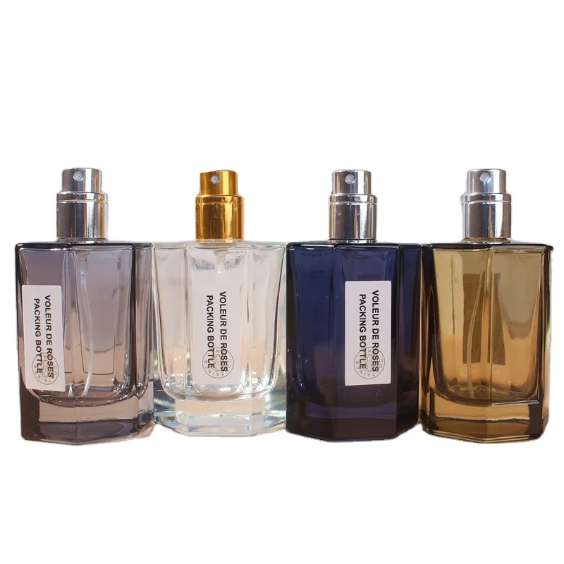 hot sale high quality Wholesale 50ML body natural perfume travel dispenser colorful  empty glass bottle with mist spray