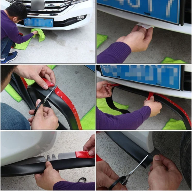 Universal 2.5m White Carbon Fiber Texture Car Front Bumper Lip Skirt Protector Rubber Spoiler Lip