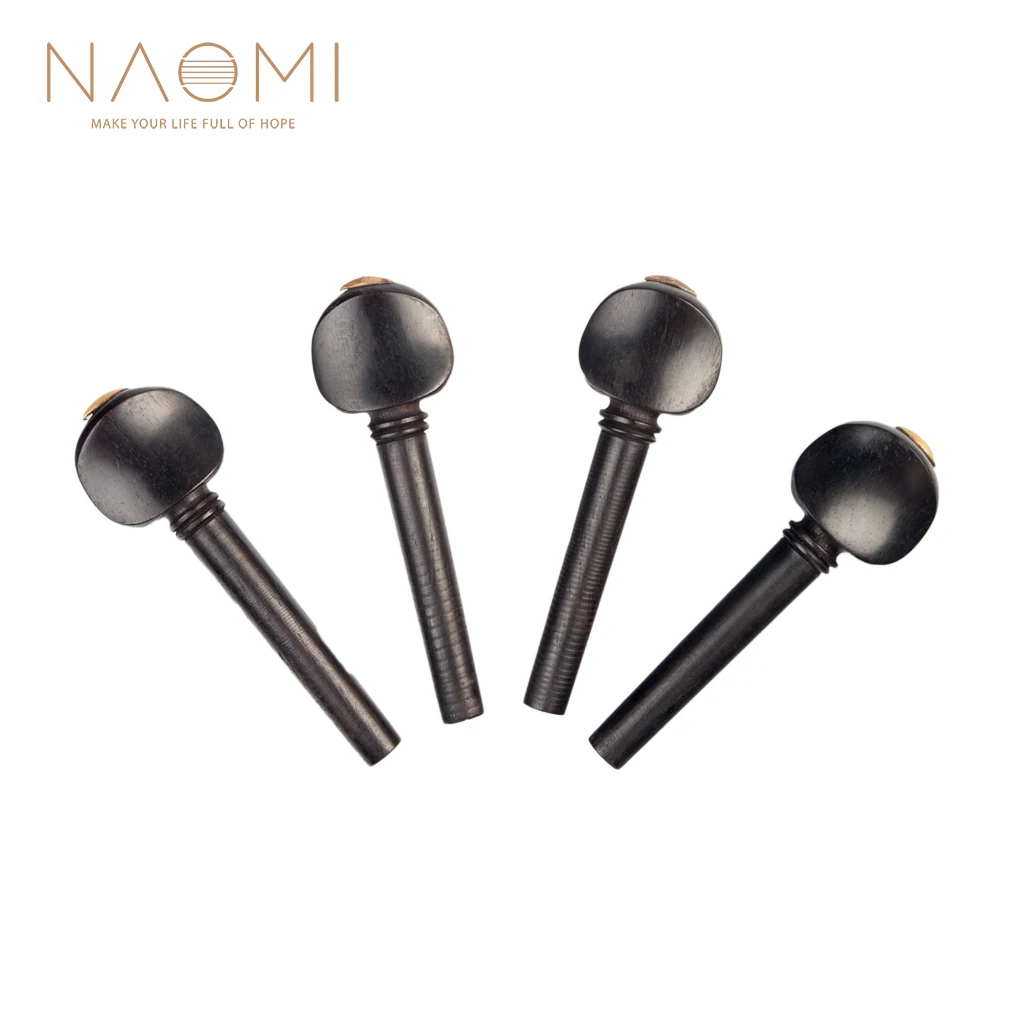 NAOMI 4pcs/1set Violin Tuning Pegs Ebony Wood Tuning Pegs w/Gold Tips Unfitted Undrilled For 4/4-1/8 Violin