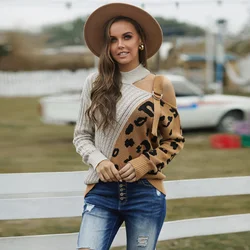 Hot Sale Fall 2022 Women Clothes Long Sleeve Asymmetrical Leopard Crochet Design Ugly Sweater Women
