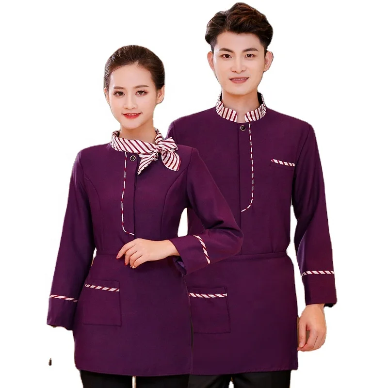 Waiter work clothes long-sleeved autumn and winter staff uniform catering Chinese restaurant hotel uniform