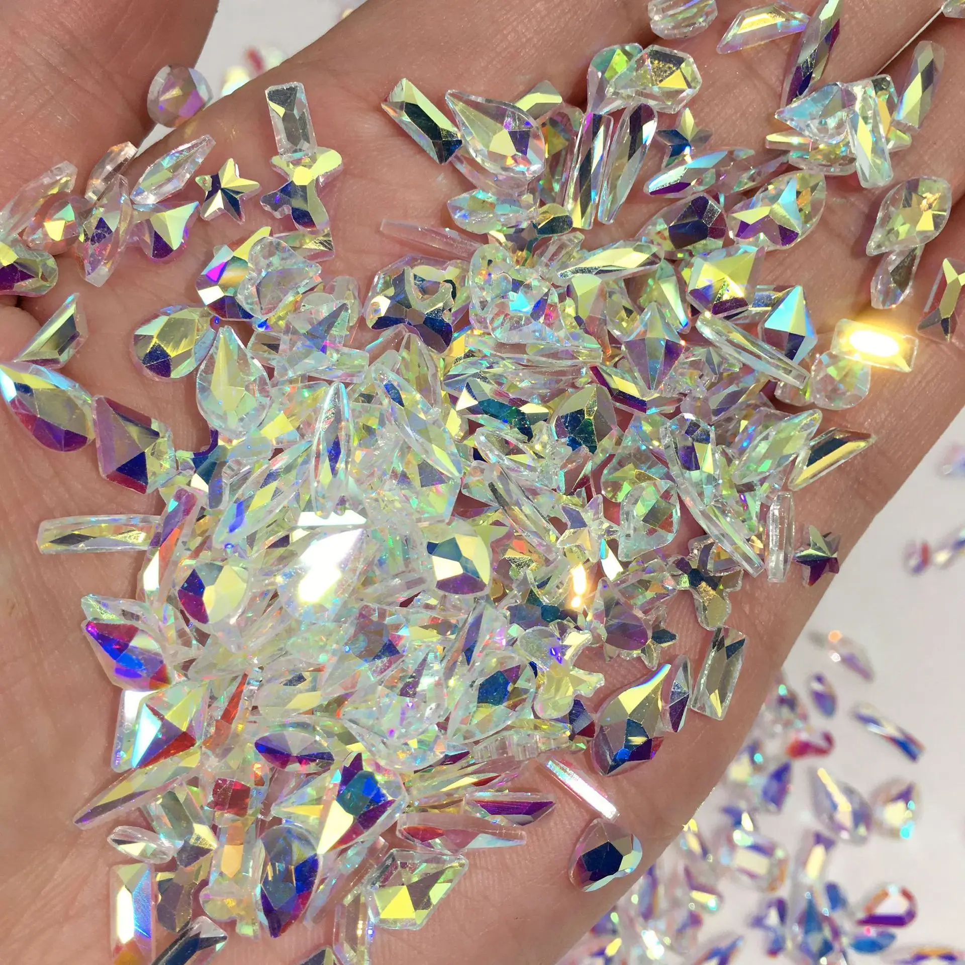 Ice Aurora Fantasy Transparent AB Diamond Shiny Glass Crystal Rhinestone Charms Nail Art Decoration Flatback Bottom Gemstones