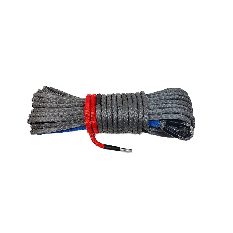 Factory sale high strength 6mm 15m Gray synthetic uhmwpe winch rope
