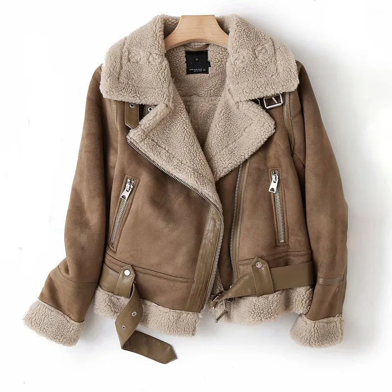 wholesale plus size imitation leather retro stylish suede jacket women winter fall warm motor jackets & coats for women