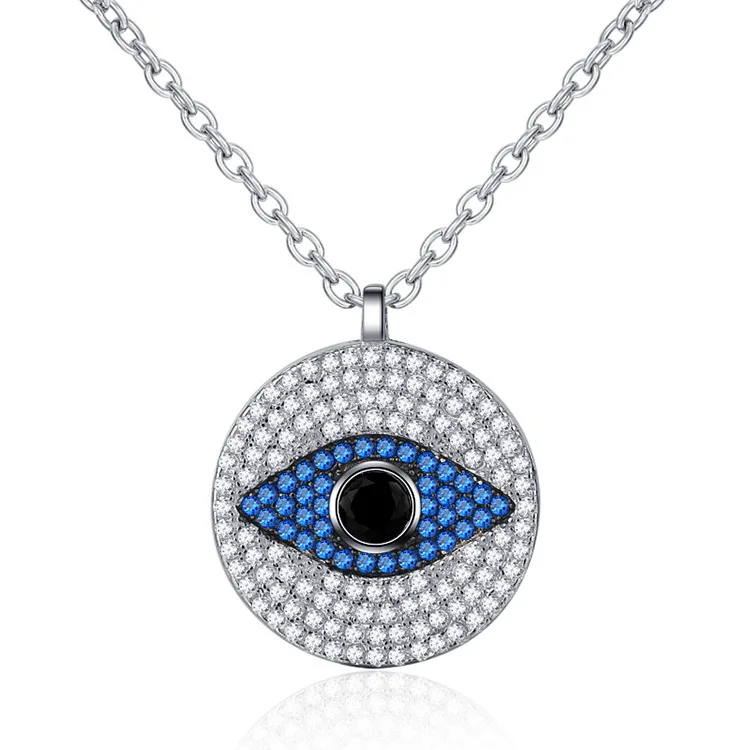 925 Sterling Silver Zirconia Blue Evil Eye Pendant Necklace For Women Factory Price