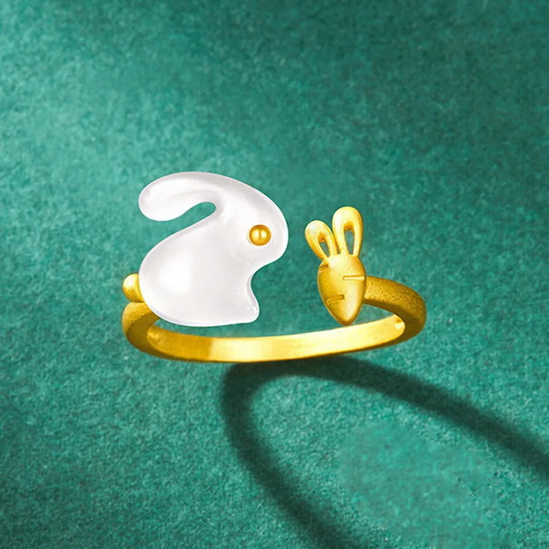 Cute Rabbit Carrot  Gold Copper Open Rings Animal Simple Rings Ladies Girls Jewelry Gift Women Girls Bijoux Lovely Gifts