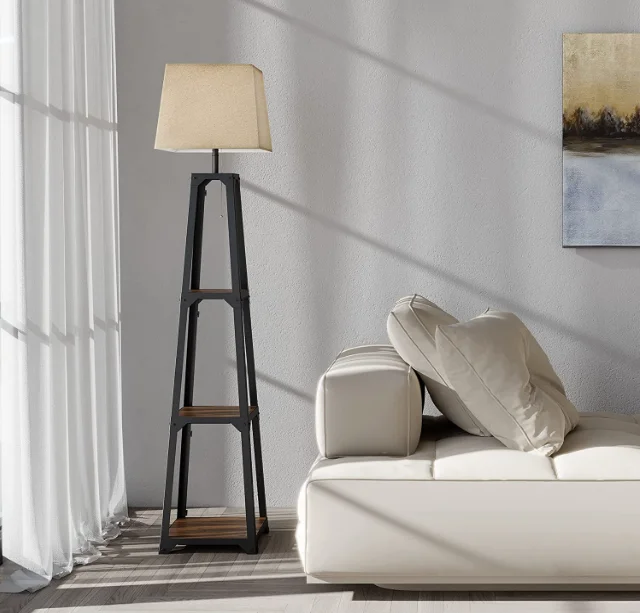 Cheap Modern Luxury Floor Lamp With Shelf White Lampshade Wooden Floor Lamps For Living Room Bedroom Hotel Office Classic Black