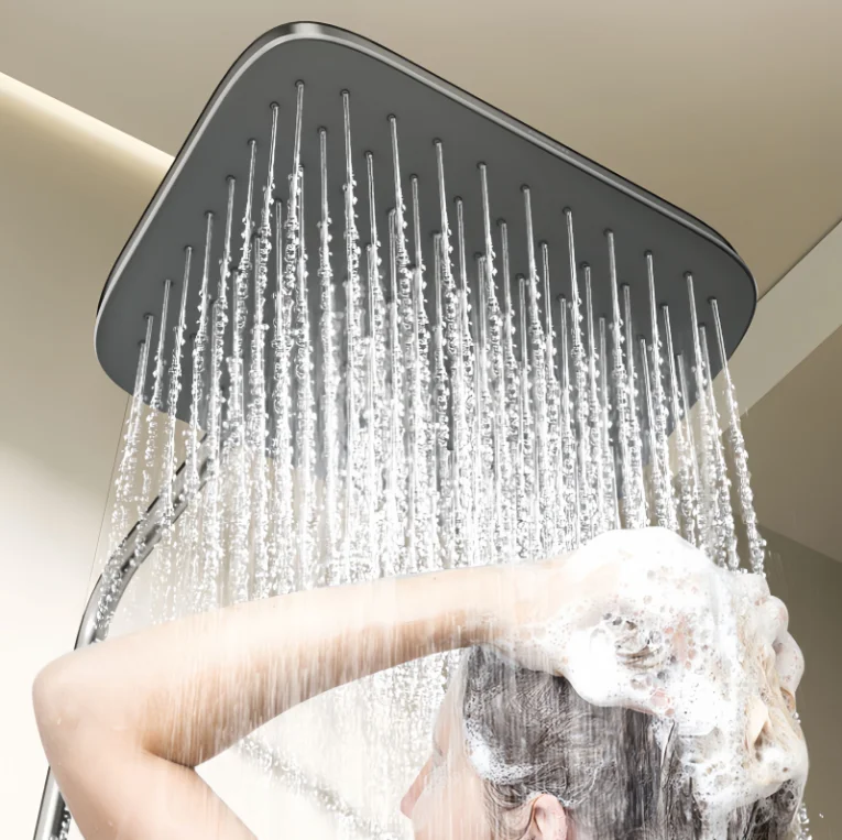 ARROW Black Gun Gray Piano Shower System Cold And Hot Water Mixer 4 Functions Contemporary Shower Faucets Bathroom Shower Set
