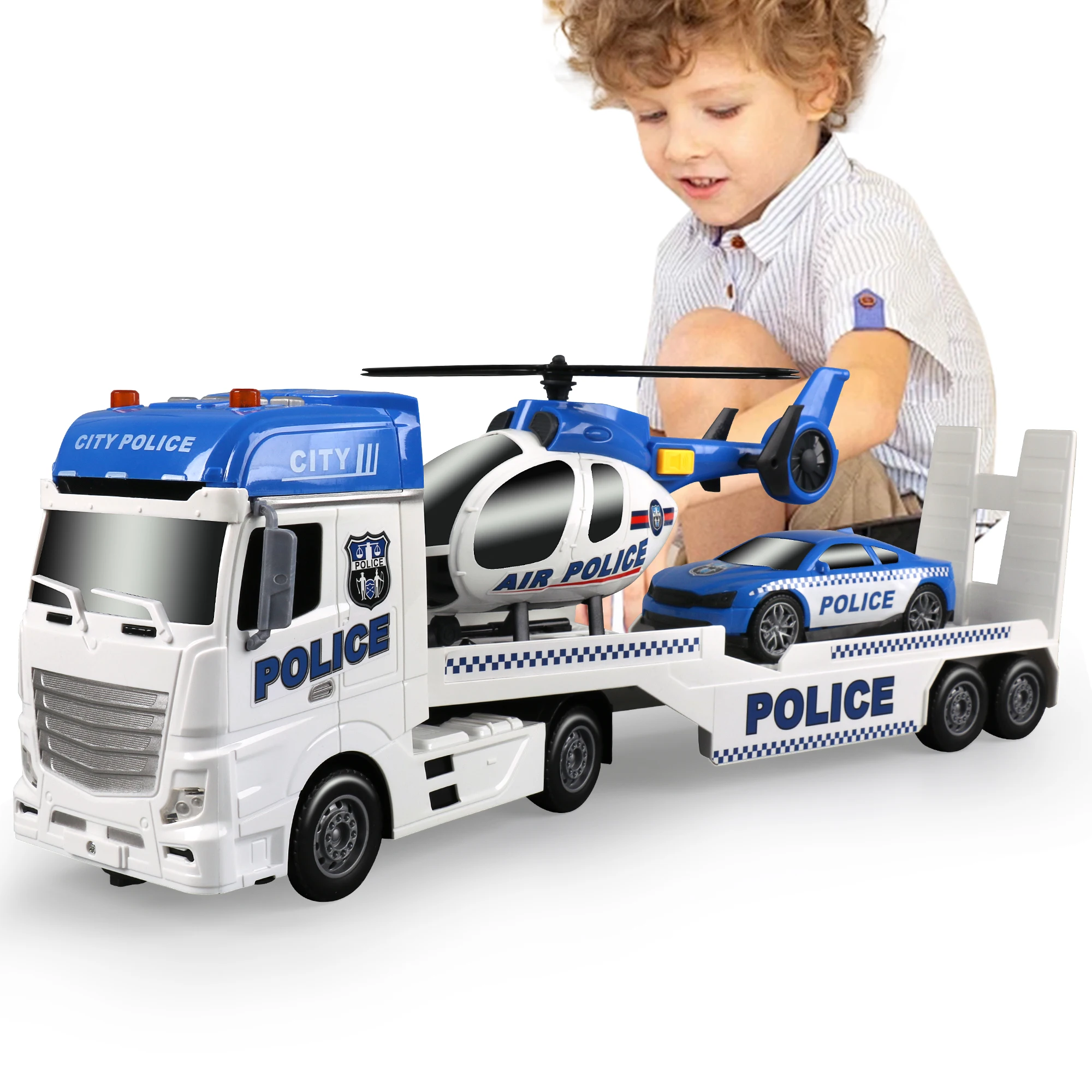 DWI Dowellin Toddler Boy Toys Cars and Dump Truck Toy with Racing Car and Helicopter Police Car for Kids