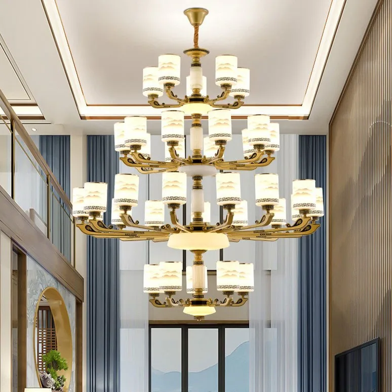 Jade Glass Villa Stairs Chandelier Hollow Duplex Living Room Hotel Project Lobby Chandelier Lighting