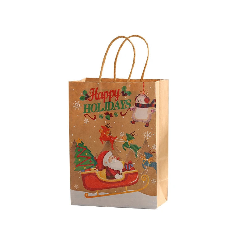 stock printing paper Christmas gift packaging bag with paper rope handle