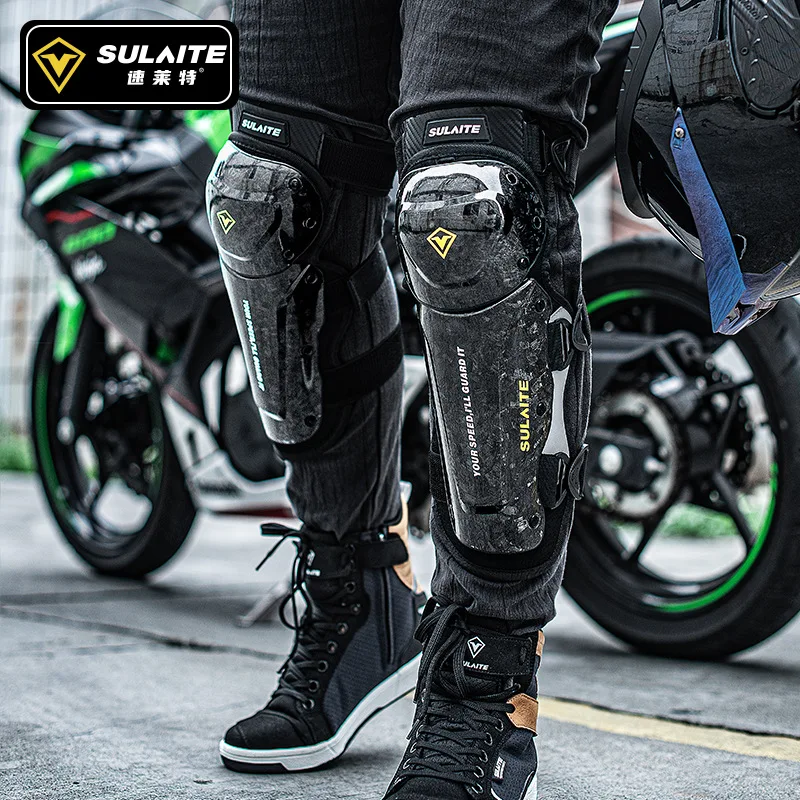 SULAITE Reflective Elbow knee guard Outdoor Sports Carbon Fiber Rodillera Motorcycle Knee Pads For Motorcycles With Sliders