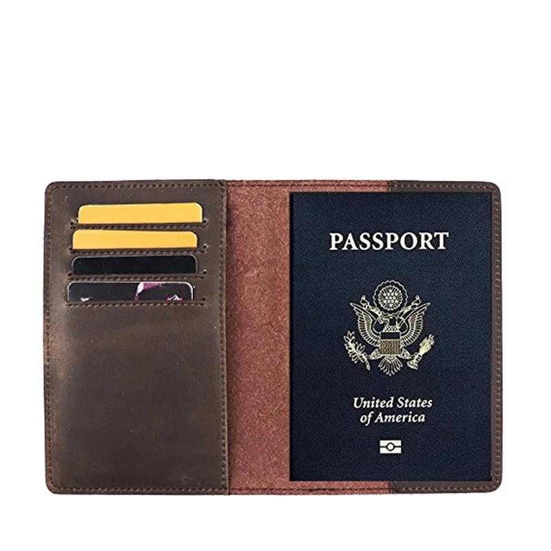 Multi-function Leather Passport Holder Custom Genuine Leather RFID Passport Wallet