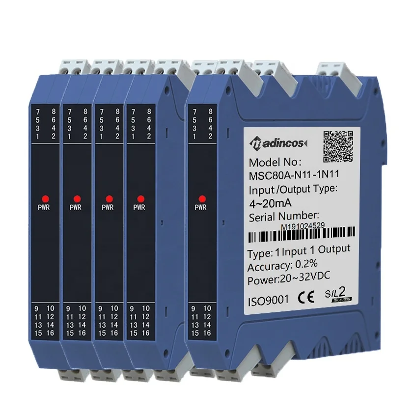 MSC80A:0.15% DIN35mm Isolated Analog Input Output 0-5v,1-5v,0-10v DC Voltage Signal Isolator Converter for PCL, DCS