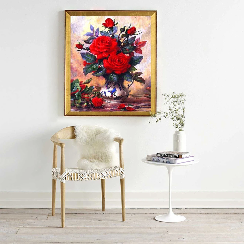 Low MOQ Flowers Silk Lint Canvas Embroidery Gift by Number Kit 5d full diamond painting