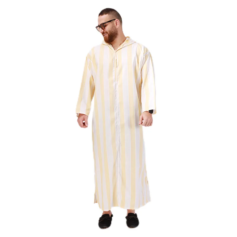 New Muslim long hooded nightgown Middle Eastern ethnic clothing robe for men