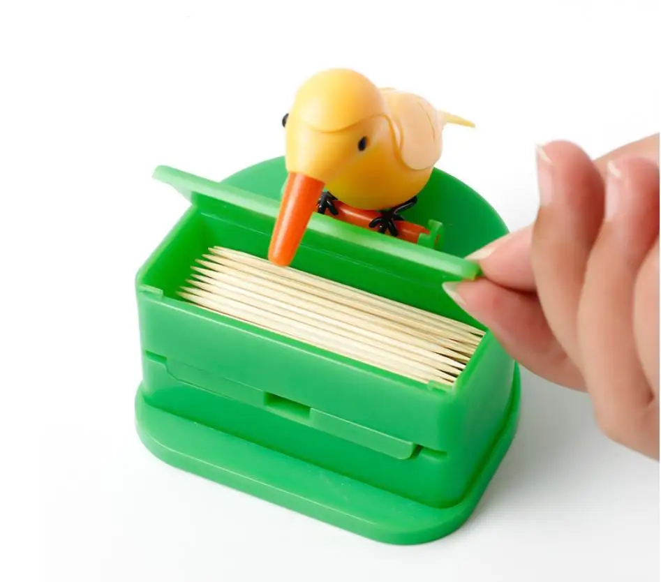 Automatic Storage Toothpick Dispenser Dinning Table Decor Press Type Toothpick Holder Bird Shape Toothpick Box Case