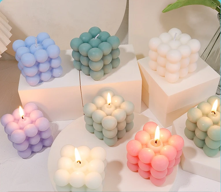Bubble Candles Gifts for Women, Soy Wax Scented Cube Shaped Candles Square Candle Cool for Home Office Trendy Room Shelf Decor A