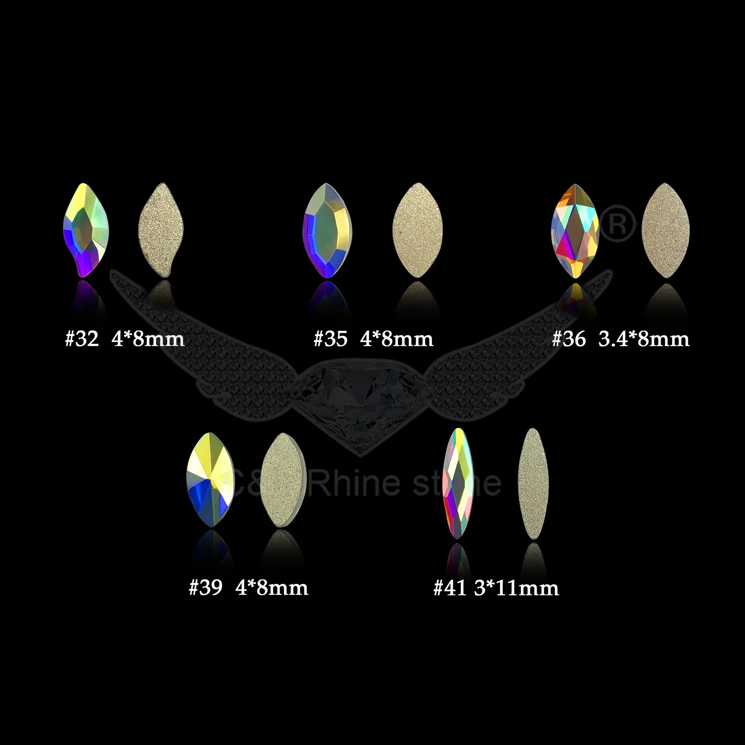 C&Y Horse Eye Mermaid Austrian Crystal AB Colorful Flat Back Non Hot Fix Bling Stone Shape Rhinestone