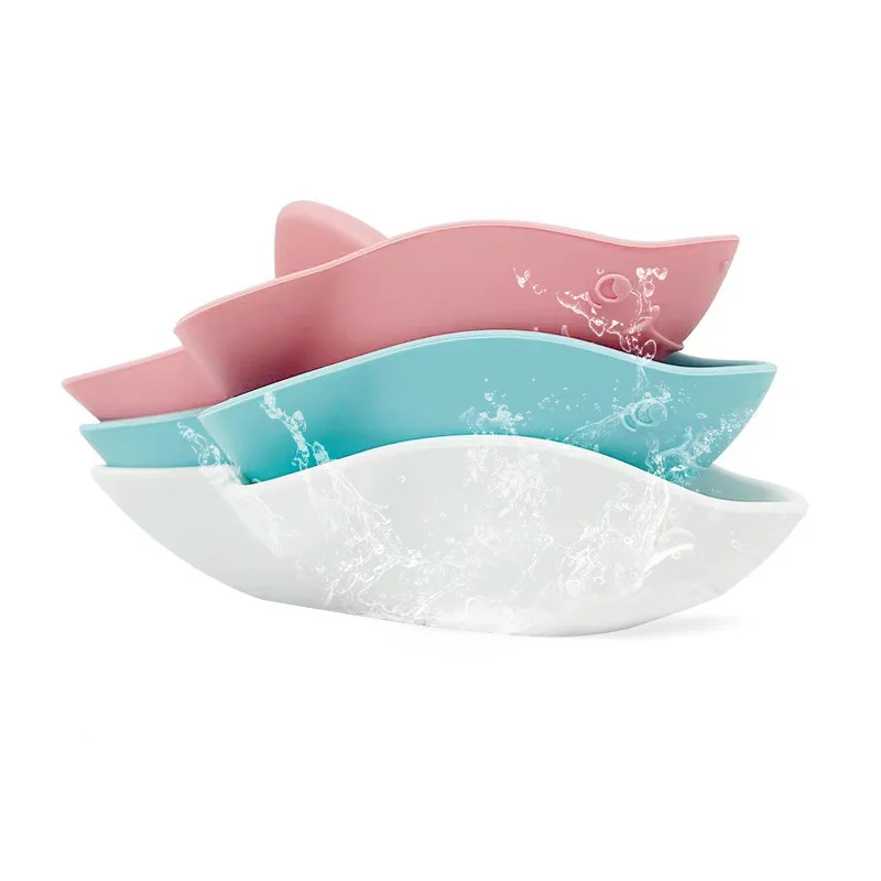 BPA-Free Baby Bath Toys Food Frade Silicone Colorful Stacking Shark Floatable Fish Boat OEM Color/Logo Teether Toys For Kids