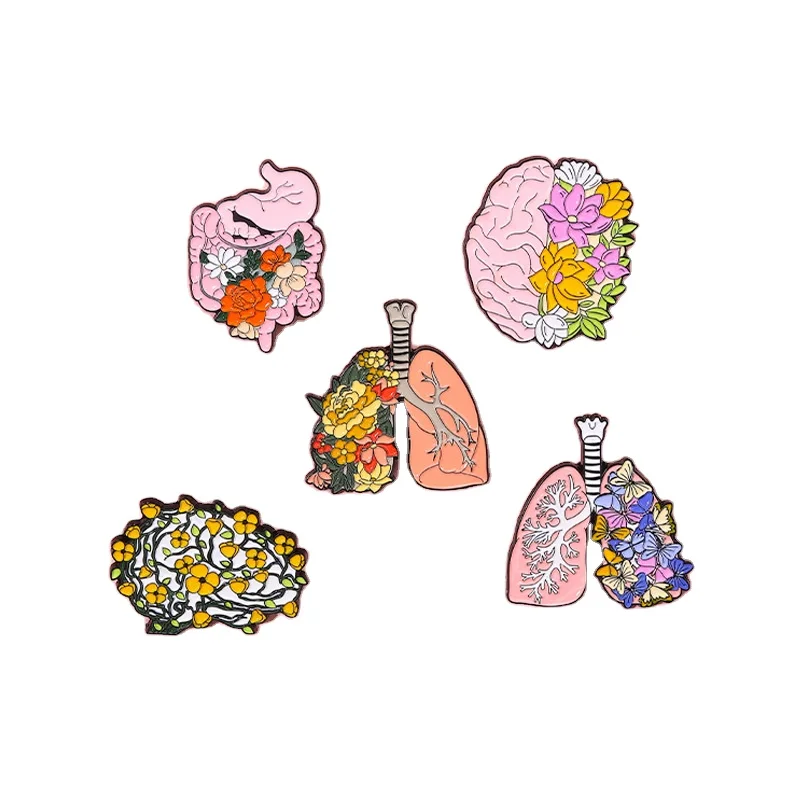 Organs Flower Enamel Pin Body Internal Heart Brain Lung Plant Butterfly Brooch Lapel Badge Medical Jewelry Punk Gift Wholesale