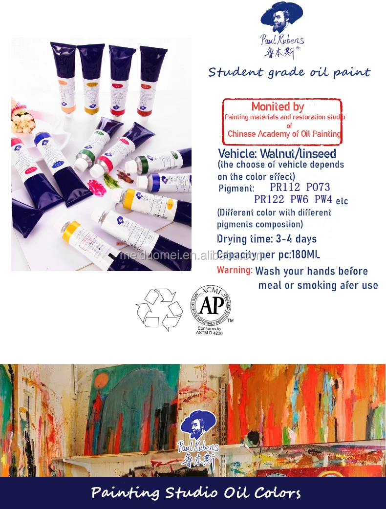 Paul Rubens Oil Paints 180ml Professional Acrylic Painting Students and Beginners Grade Art Supplies for Artist - 1 Levels Color