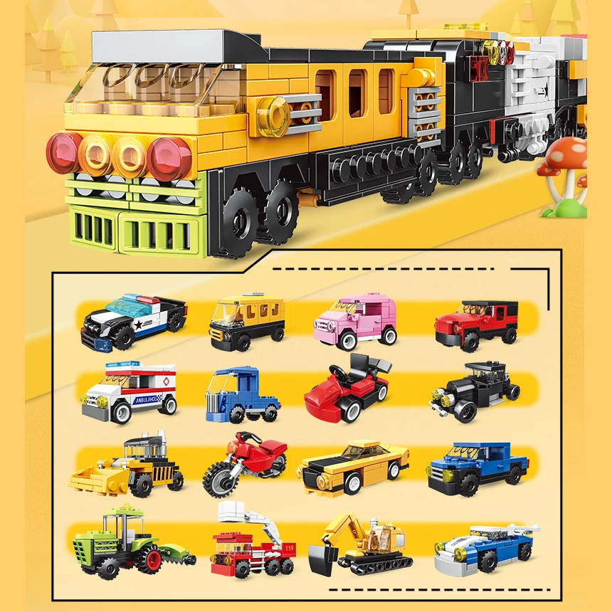 Wholesale Customize Assemble Bus Vehicle PuzzleToy Model Police Cars City Train Toy 16 In 1 toys Sets Building Block Car