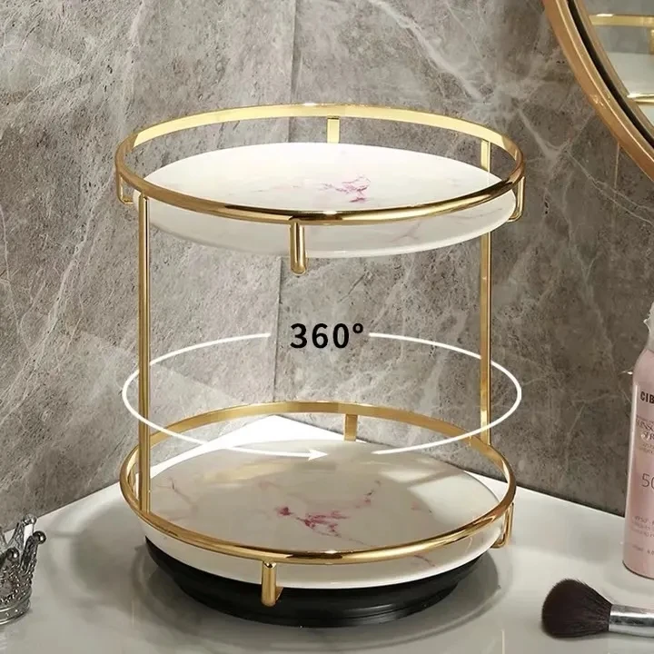 Bathroom Storage Rack Shelf Makeup Organizer 360 Rotating Multi-Function Makeup cosmetic Organizer storage in marble pattern