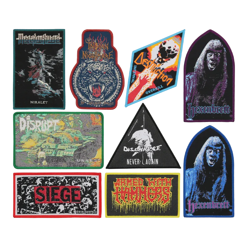 Custom Name Logo Merrow Border Fabric Sew In  Non Applique Oval Triangle Laser Cut Large Clothing Iron On Woven Patch