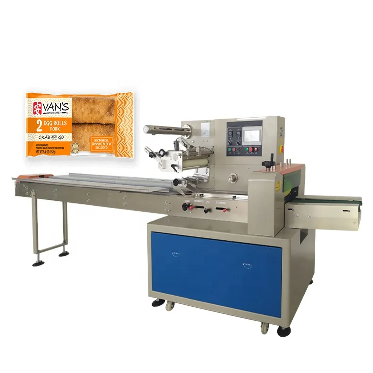 Horizontal Pillow Pack Egg Roll Wrap Equipment Automatic Biscuit Dry Food Packing Machine