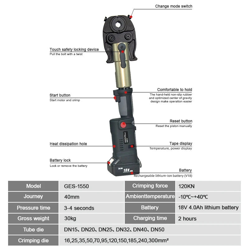 GES-1550 Battery electric 3-in-1 Hydraulic tool Cable crimping tool Cable cutting copper pipe Plumbing press fitting tool