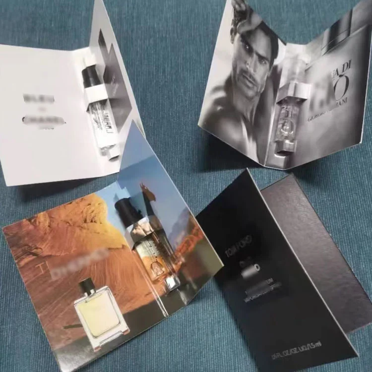 printed cosmetic sample sachet fragrance perfume sample packaging card holder 2ml 3ml 5ml perfume samples paper card
