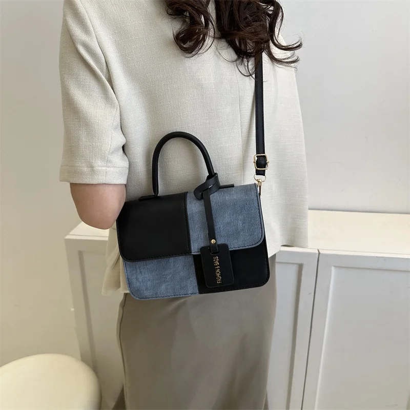 MU Fashion Contrast Color Simple Handbag Casual Small Square Bag Retro Single Shoulder Crossbody Women Hand Bags