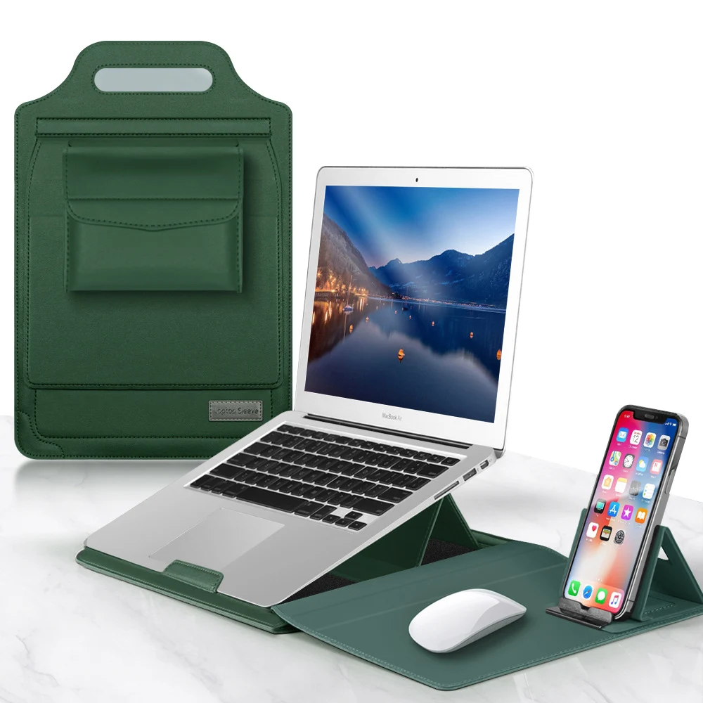 Portable PU Leather Laptop Bags Covers Mouse Pad Durable Dustproof Computer Business Laptop Bags Mobile Phone Holder For MacBook
