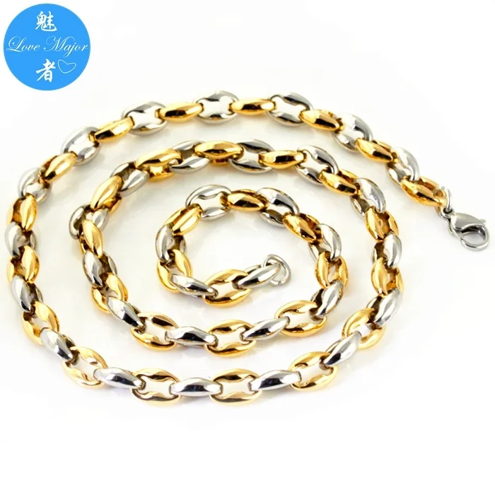 Italian men polished Stainless Steel 7.5MM Mariner Link Chain Coffee Beans Necklace
