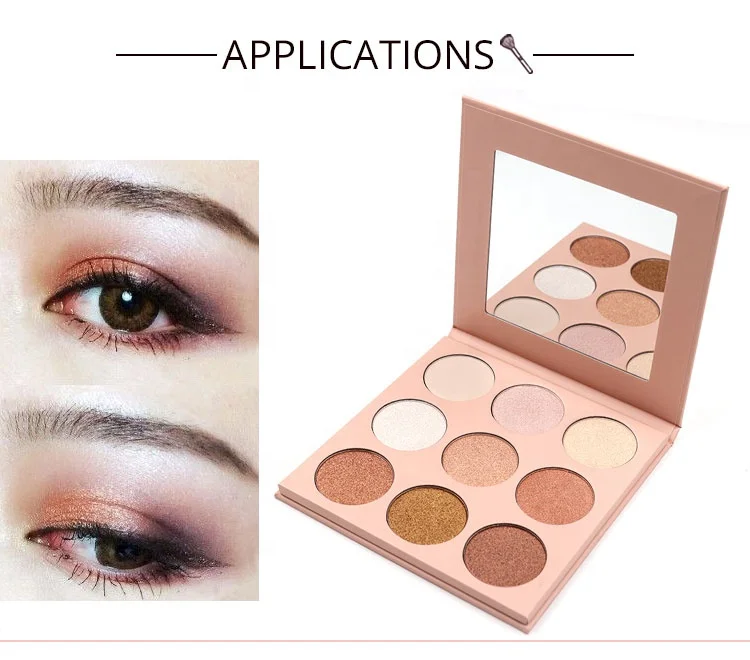 9 Pan Rose Gold White Eyeshadow Palette Party High Metallic Glitter Highlighter Makeup Palette With Mirror