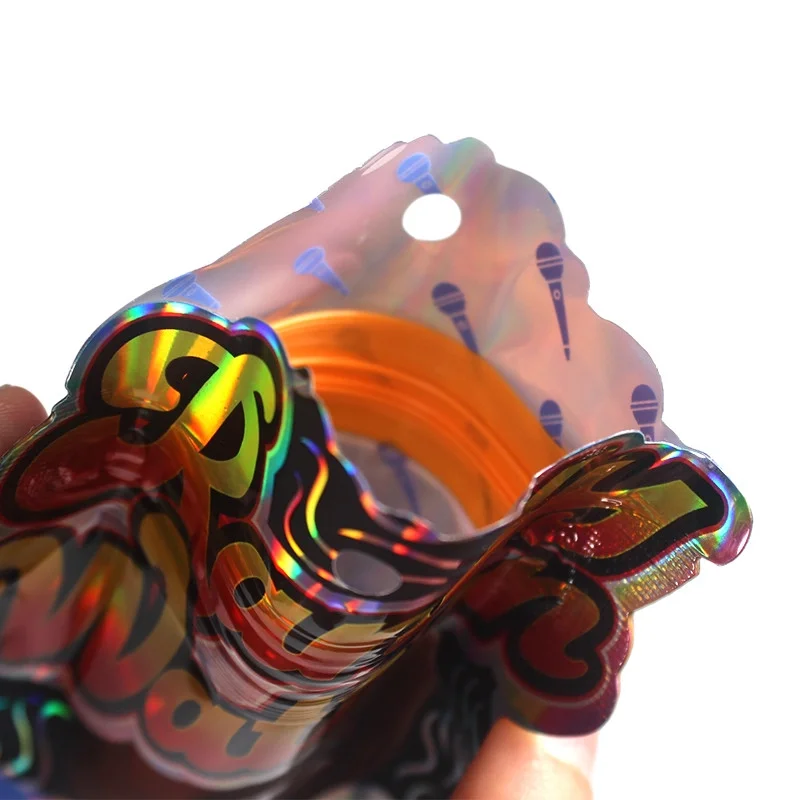 Customizable Printed Soft Touch Childproof Smell Proof Holographic 3.5 Gram Irregular Special Shape Gummies Die Cut Mylar Bag
