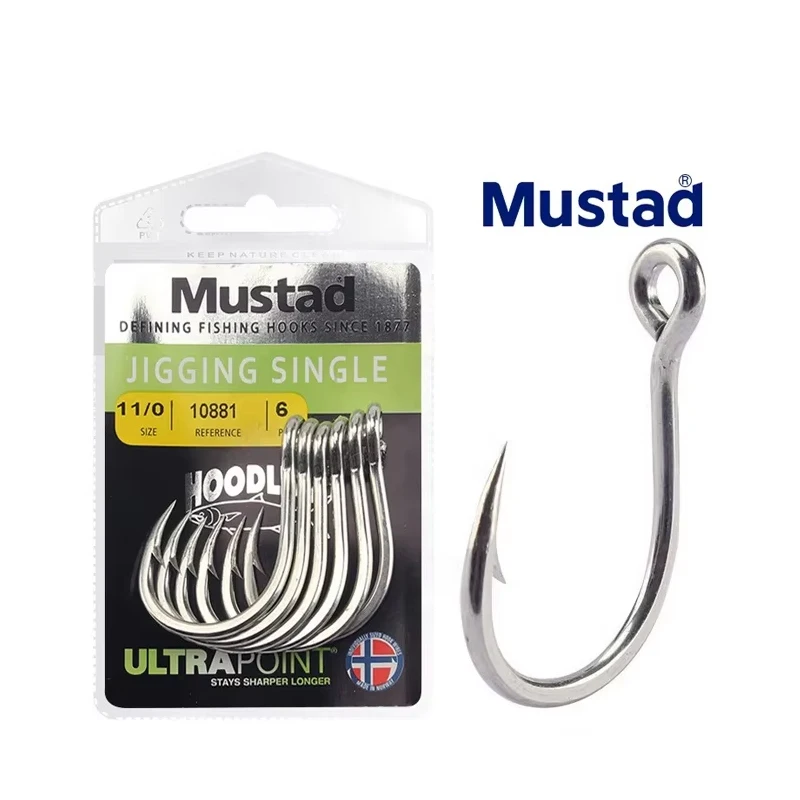 Mustad 10881 Stainless High Carbon Steel Large squid Bait fishing Assist slow fast Saltwater Jigging single fish jig Hooks