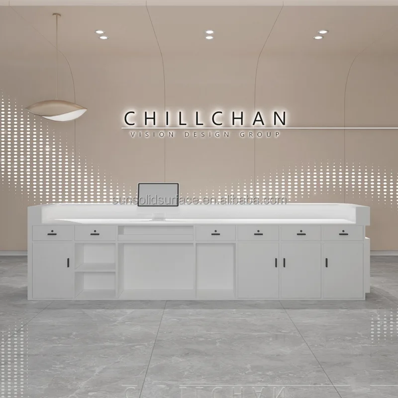 luxury implicity Salon wood Furniture White small reception table counter Hotel office front desks beauty salon reception desk