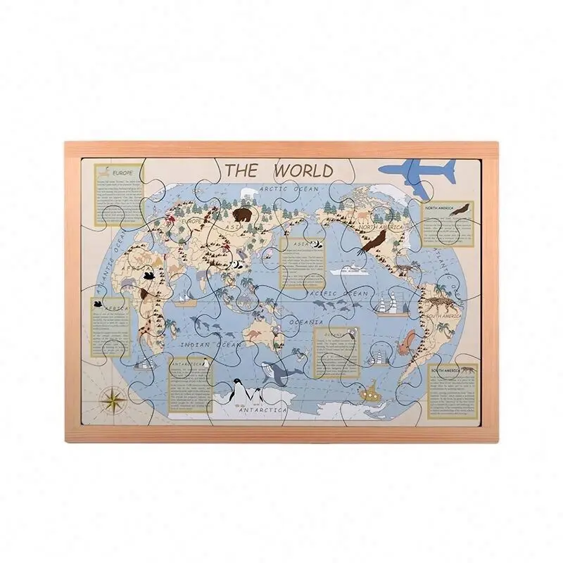 Children unique educational toys world map puzzle with wooden toddler puzzle for kids 1+