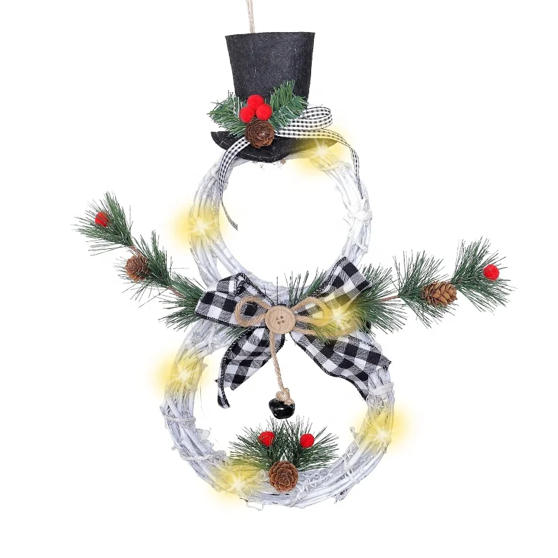 
3d Christmas Tree Ornaments Decoration White Rattan Circle with Lights 